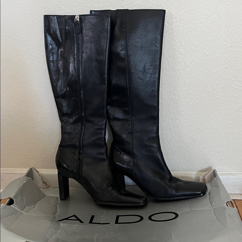 Aldo Sleek Black Heeled Boots for Women